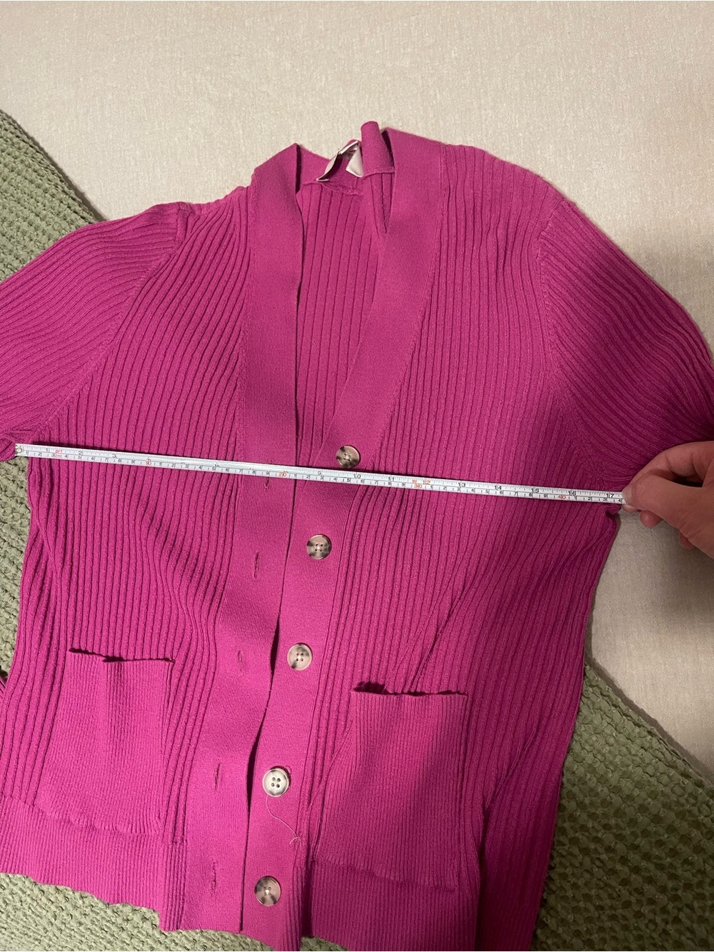 LOFT Fuchsia Ribbed Button-Front Cardigan - Picture 2 of 3